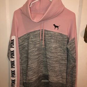 VS/PINK cowl neck pink and gray hoodie